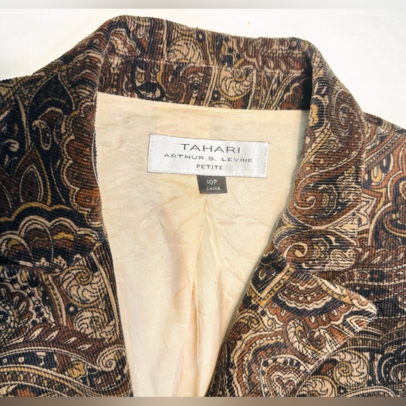 Tahari Brown Paisley Corduroy Blazer Size 10 Petite - Picture 4 of 4